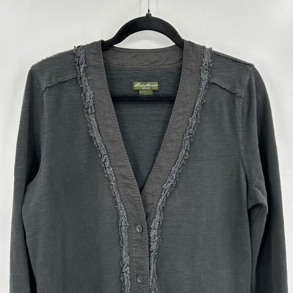 EDDIE BAUER Women's Gray Exposed Seams Button Up Cardigan Sweater Size Large - Picture 3 of 7